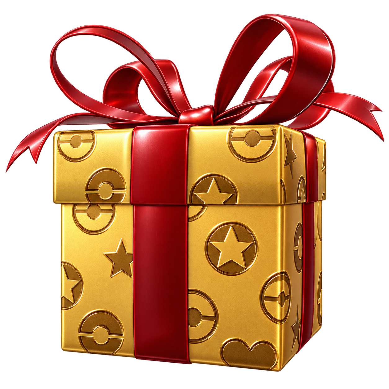 Regalo misterioso dorado con lazo rojo